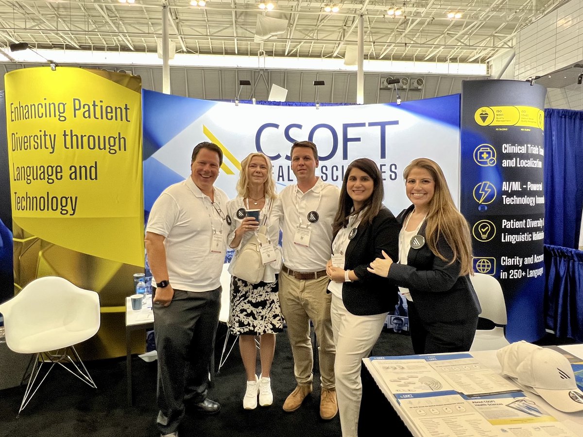 CSOFTHealth's tweet image. Greetings from all of us at our booth at #DIA2023! Stop by Booth #317 to say hello and learn how our translation and localization solutions can solve your communication problems. 

#DIA #CSOFT #CSOFTHealthSciences