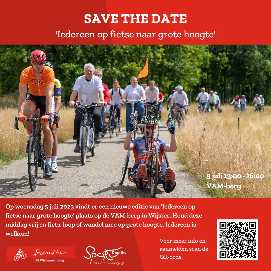 Volgende week woensdag is het zover: 'Iedereen op fietse naar grote hoogte' op de VAM-berg. Iedereen is welkom! Wil je ook mee doen? Meld je aan via deze pagina: lnkd.in/efbXp-Qg. Ook als vrijwilliger kun je je aanmelden en bijdragen aan dit mooie evenement.