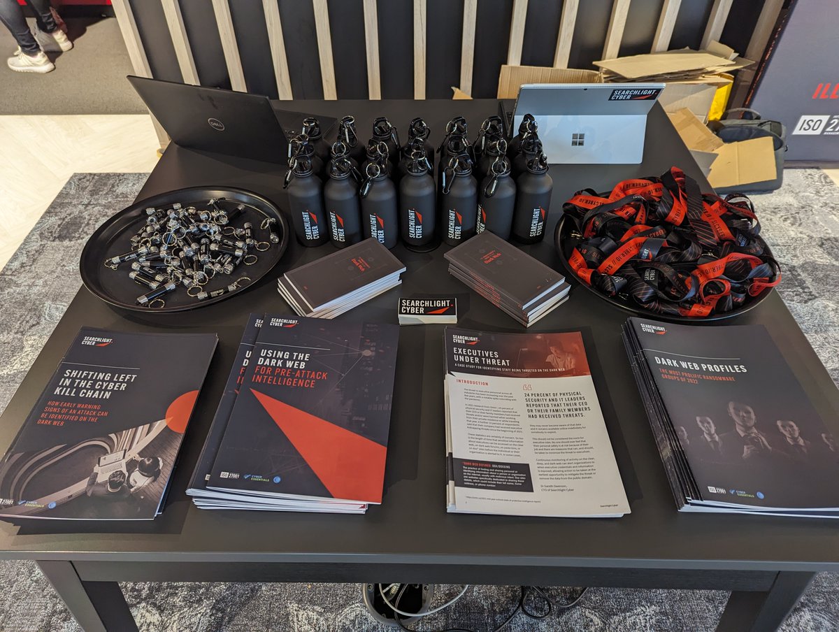 SLCyberSec's tweet image. We&apos;re proud to be at the @NCCGroupplc Annual Sales Kick-off today, represented by our very own Andy Scutt and Adam Wilson. We have no shortage of merch, reports, and books for our partners and are always happy to share our insights into #darkwebintelligence