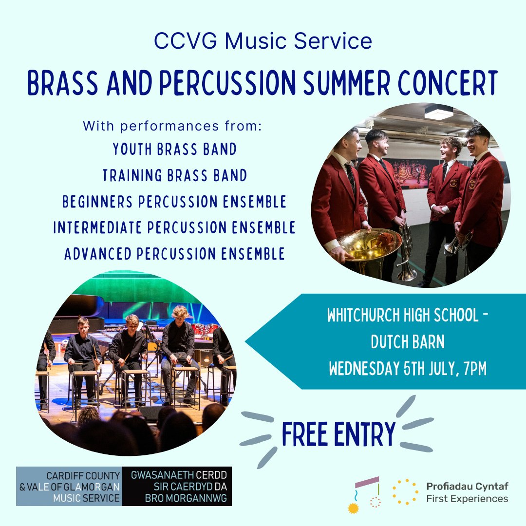 cerddcf's tweet photo. We are looking forward to our joint brass and percussion summer concert at Whitchurch High next week!

Join us at 7pm for this free concert to support our junior and senior brass and percussion groups. 

#firstexperiences https://t.co/XLlG4ZDDl1