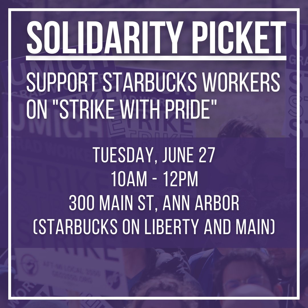 geo3550's tweet photo. Come out TODAY to the Main St. Starbucks at 10 AM to support striking Starbucks Workers, who are "striking with pride" this week to fight for healthcare access, gender-affirming care &amp; safety and against intimidation.

QT rights are Workers' rights! https://t.co/81Zheunwkg