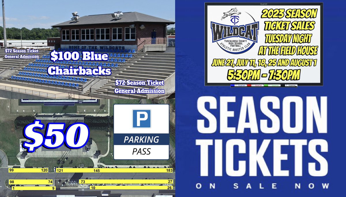#SeasonTickets Are On Sale Now!!!! 
6 Varsity Home Games for the 2023 Season
#What - 2023 #SeasonTickets Sales 
#Where - Field House
#When - 5:30PM to 7:30PM
They will continue to meet on Tuesdays Nights
June 27, July 11,18,25 and Aug. 1