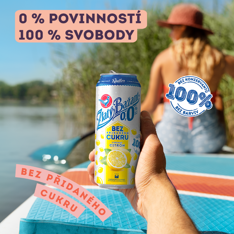 zlatybazantcz's tweet photo. Odplouváme! S sebou potřebuješ jen Zlatý Bažant Radler 0,0 %. 
Žádný přidaný cukr a žádné obavy. 🍋
