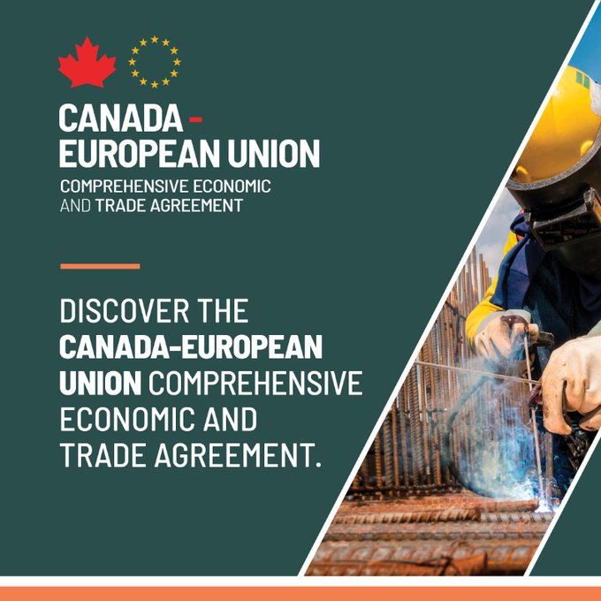 Canada2EU's tweet photo. DYK: Trade in goods between Canada 🇨🇦 and the EU 🇪🇺 totalled €84.6 billion ($115.9 billion) in 2022, an increase of more than 53% over pre-#CETA levels. Find out more: https://t.co/WvB8bgwIkb
#CanadaWeek #CanadaDay https://t.co/yofFspeDso