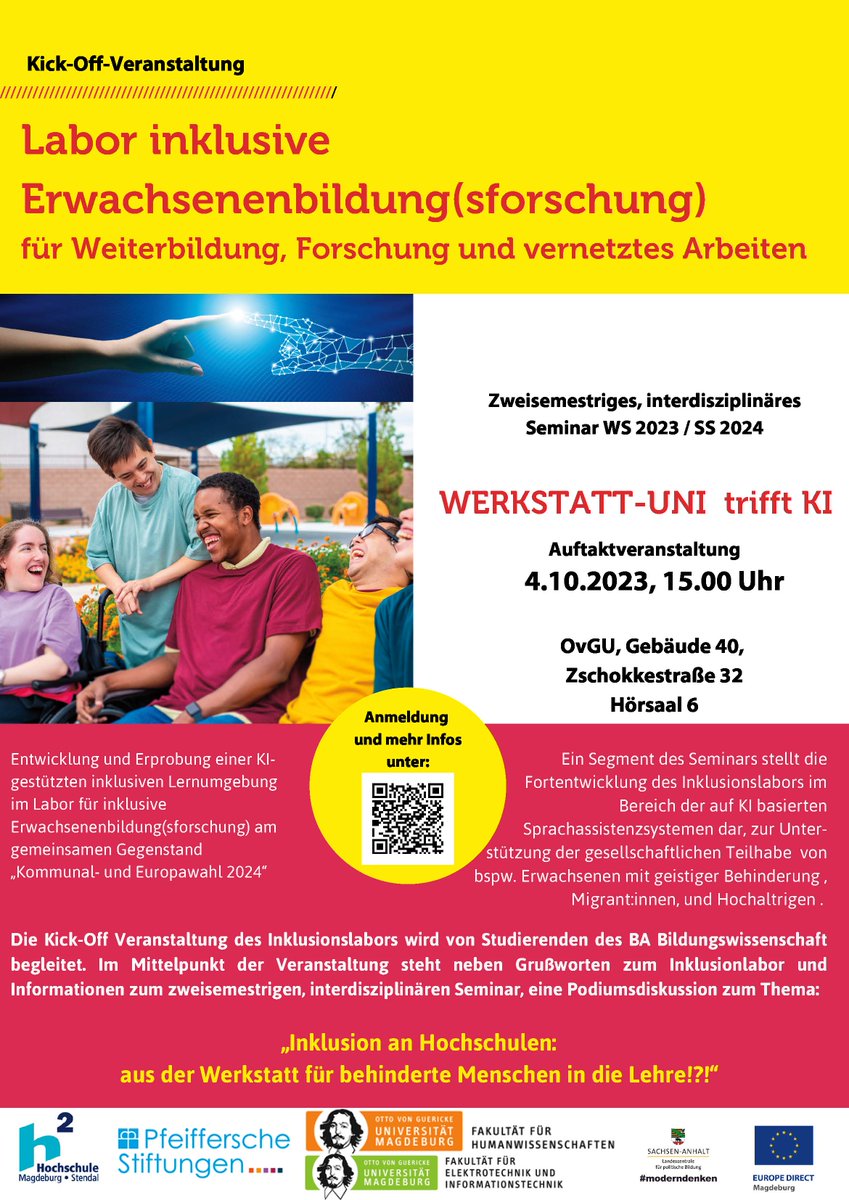 #InklusiveErwachsenenbildung trifft KI - Save the Date: 04.10.2023, 15.00 Uhr in Hörsaal 6. Unsere Studierenden der Bildungswissenschaft organisieren u.a. eine inklusive - hybride Podiumsdiskussion - bereits jetzt laufen die Vorbereitungen auf Hochtouren.