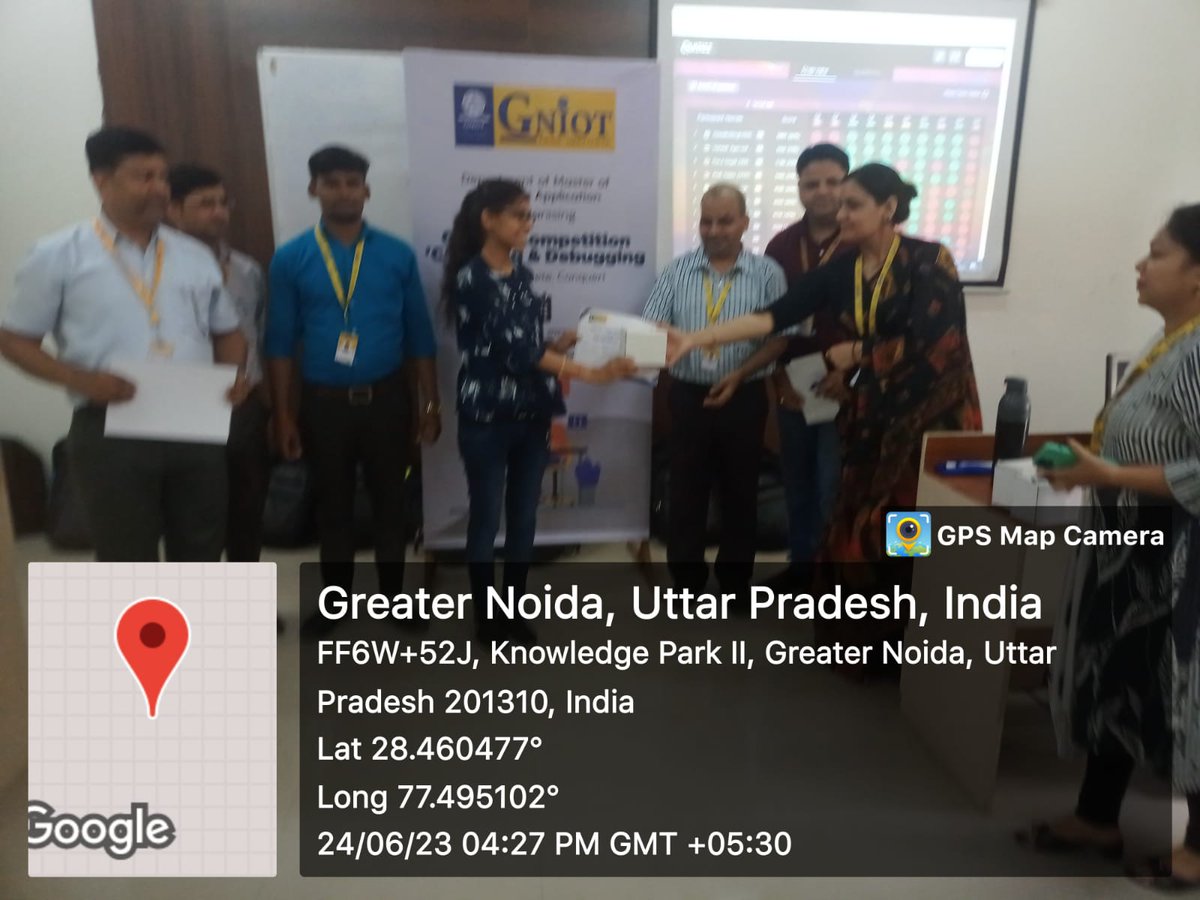 GNIOTCollege's tweet image. 📅 MCA department organized "C" Coding & Debugging competition with 3 rounds. Congrats to the winners! 🏆
Website: gniotgroup.edu.in
Toll-Free No.: 18002746969 ☎
🎉 #CodingEvent #Competition #MCAStudents #WinnersAnnounced #SkillsDevelopment #Leadership #GNIOT 💻🏆