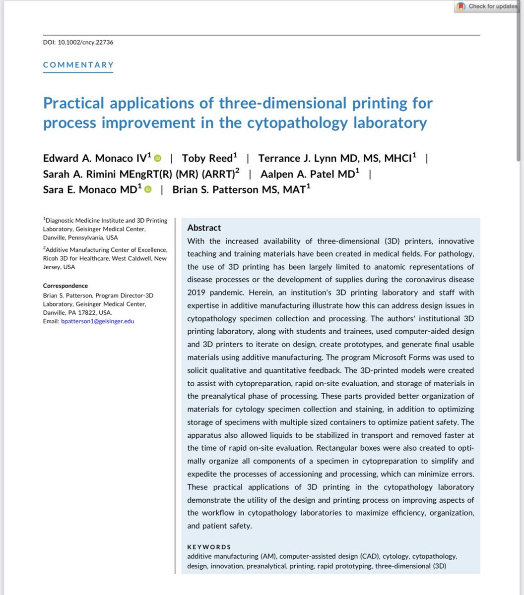 3D printing in Cytopathology?! So cool and a great tool for process improvement. Hot off the press in @CancerCytopath