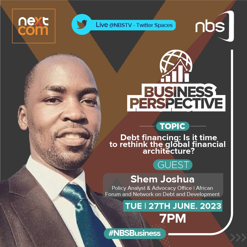 SEATINIUGANDA's tweet photo. Tonight on @nbstv #BusinessPerspective Twitter Space, our own Grace Namugambe and other experts in an insightful discussion on Debt financing &amp; the need to rethink the global financial architecture.
⏰At 08PM EAT
🔗https://t.co/eLkfv50KsC
#DRMProgramme
#PrudentDebtManagement https://t.co/VAqoH2Zhzu