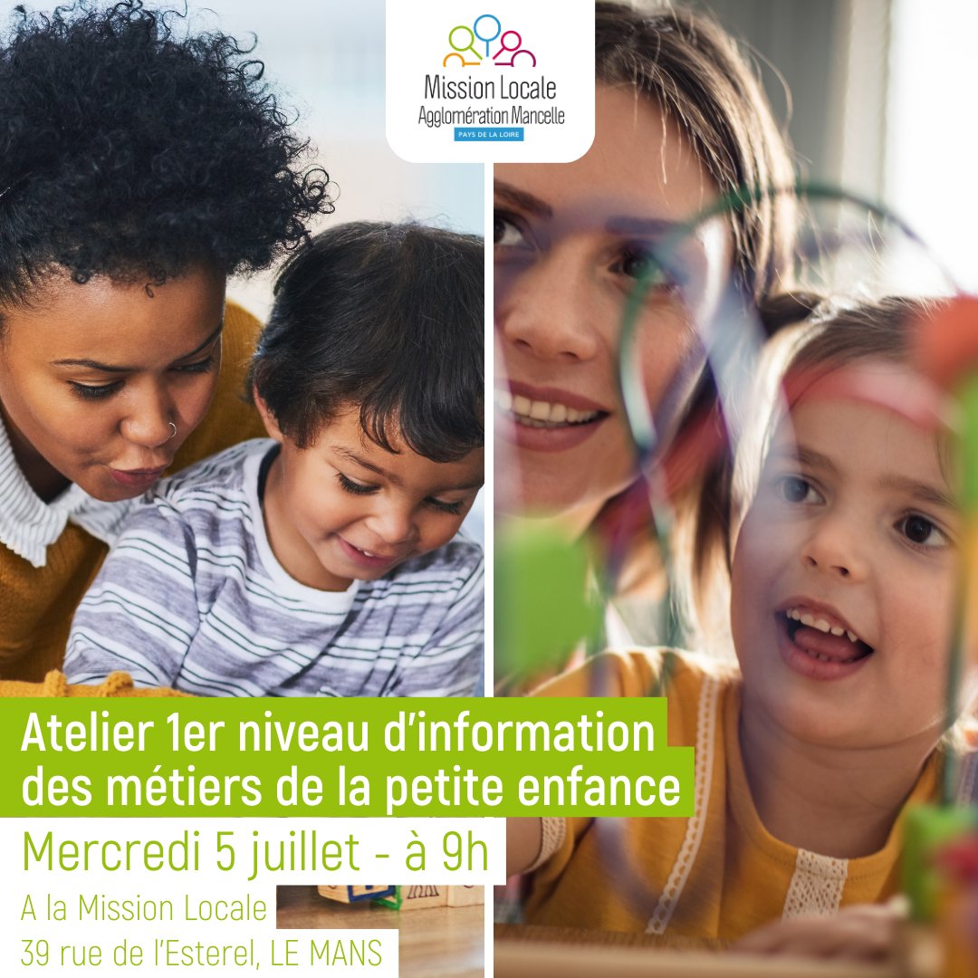 🤔 Vous avez envie de découvrir les métiers de la petite enfance ?

📆 Rdv le 5/07 pour participer à un atelier destiné aux personnes souhaitant se diriger dans ce domaine et qui souhaitent avoir un premier niveau d'informations.

📲 Inscription ici : linscription.com/pro/activite.p…