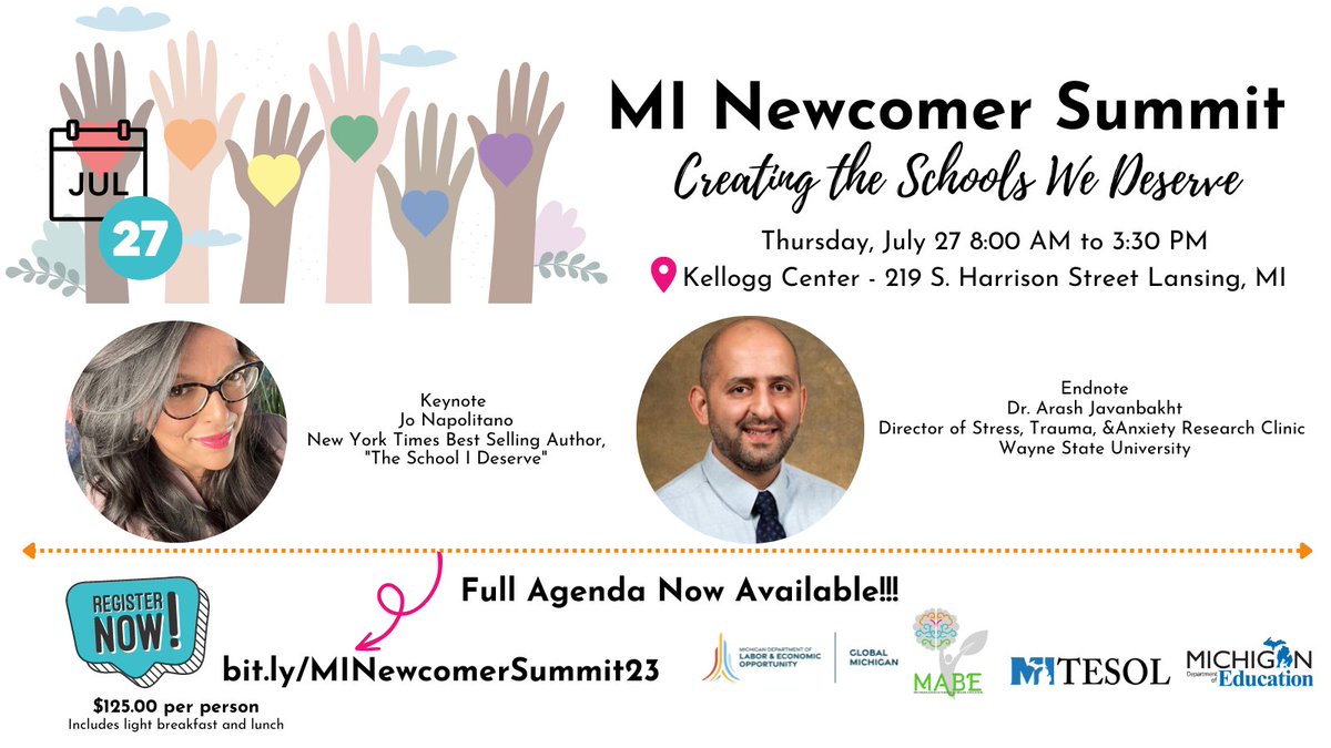 Don't miss this opportunity to learn the best ways to serve your Newcomers! bit.ly/MINewcomerSumm… @mitesol @mieducation @michiganels @MichiganLEO @Jo_Napolitano #MABEMI #MINewcomers #Newcomers