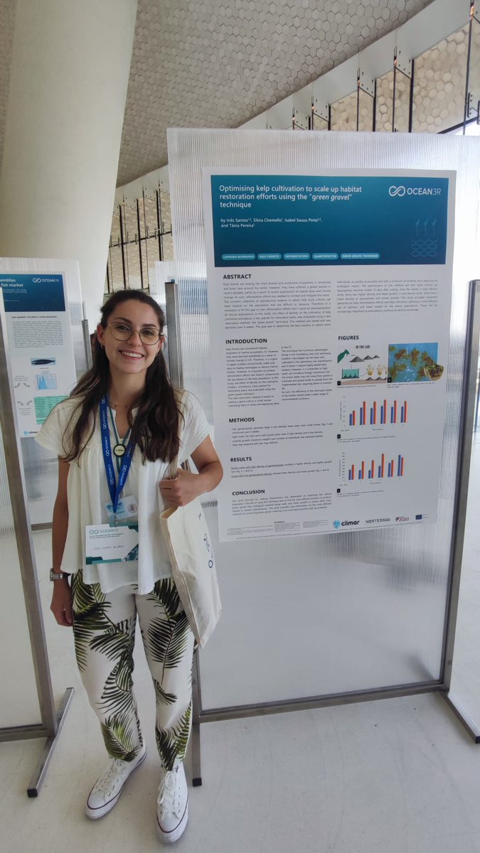 Very proud of our student Inês Santos, presenting her first poster at the Ocean3R final event.
Her work focused on the optimization of #kelp #GreenGravel production for #MarineReforestation

#MarineForests #BlueForests