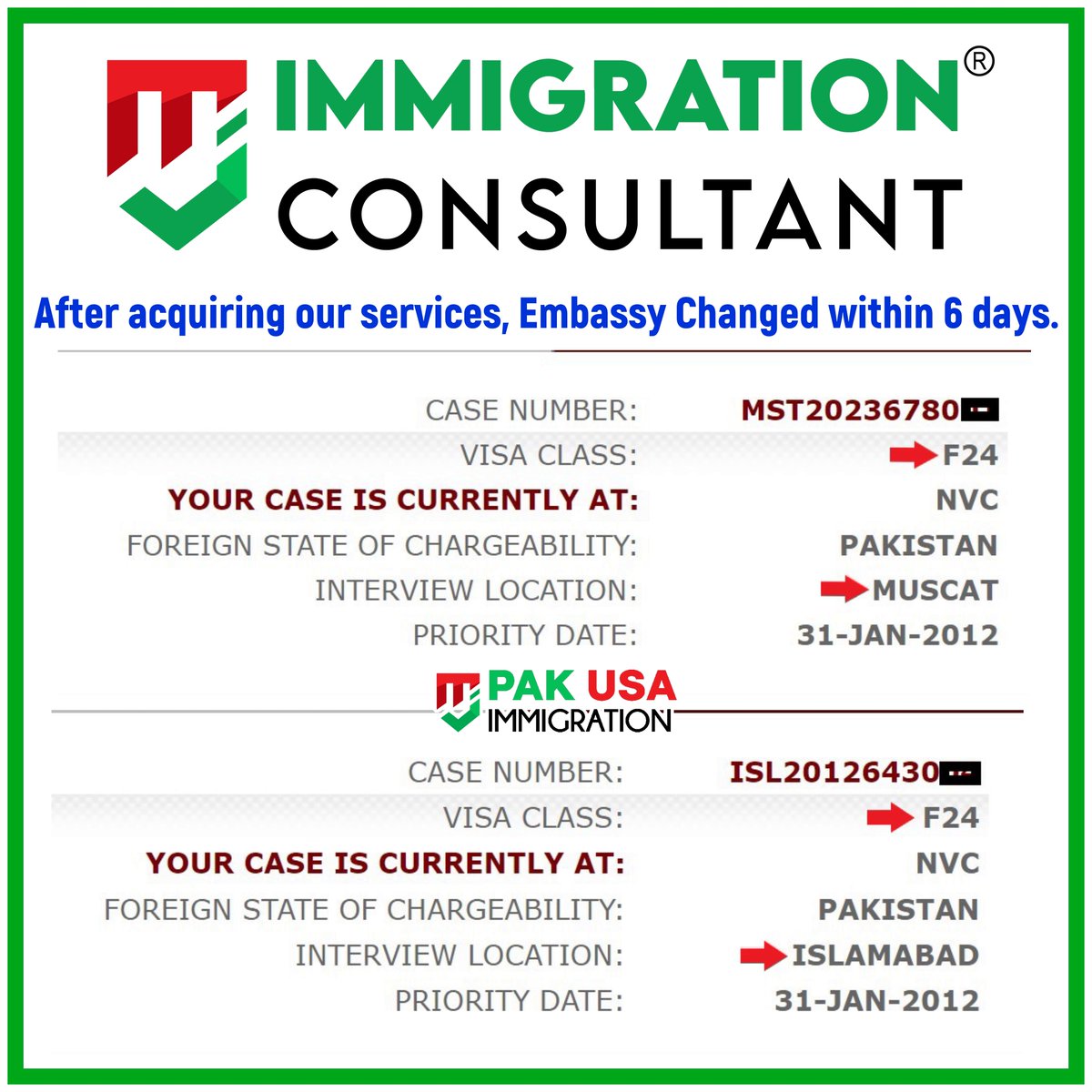 PakUSAImmigrant's tweet photo. F2B Case Transferred to MUSCAT - Change of Embassy:
Case transferred to US Embassy MUSCAT, OMAN on work visa within 6 days.
#usimmigration #PakUSAImmigration #MJImmigrationConsultant #F2A #F2B #IR1 #CR1 #IR5 #PakUSImmigration #USVisa #USCIS #NVC #immigrationconsultant #pakusat75 https://t.co/hjtpOGQmvu