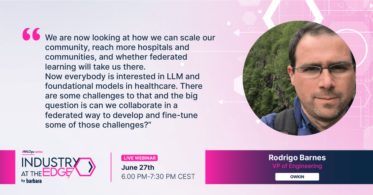 Industry_Edge_'s tweet photo. 💡 Today at  6 PM CEST at - The Cutting- EDGE MLOps - #webinar, we will explore the latest trends in #federatedlearning and deploying and managing #ML models at the Edge. Join us and get insights into this rapidly evolving field.👉https://t.co/HQUWtSddBb @OwkinScience https://t.co/4eYuba9mSv