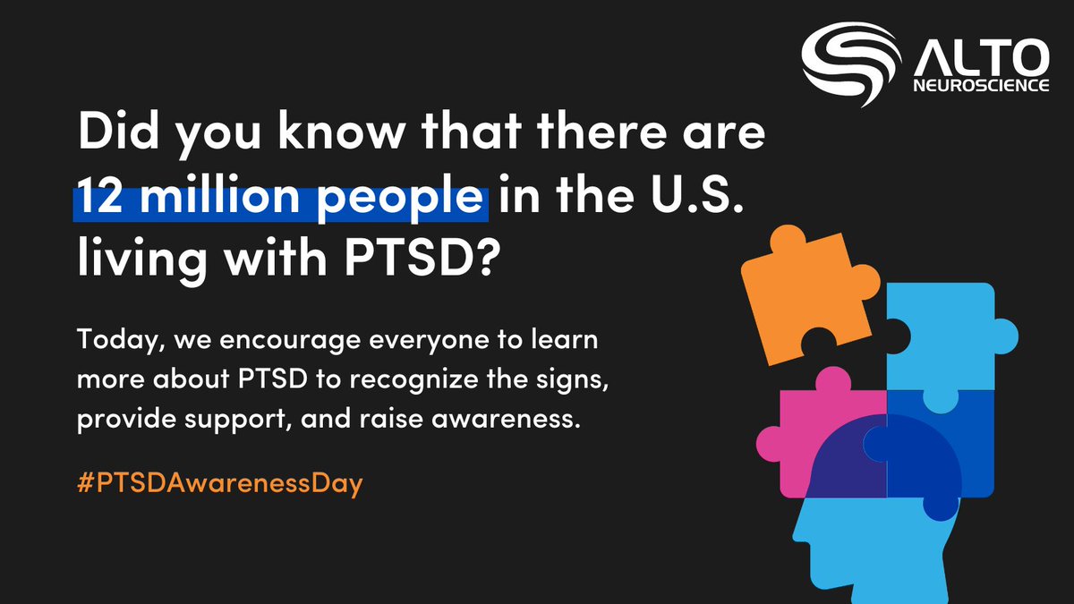 AltoNeuro's tweet photo. #DYK that there are 12 million people in the U.S. living with #PTSD? This #PTSDAwarenessDay, we are joining the conversation to help spread awareness and provide support. To learn more about PTSD and how you can get involved, visit: https://t.co/AjmSn4zizK https://t.co/mTa7MyceUg