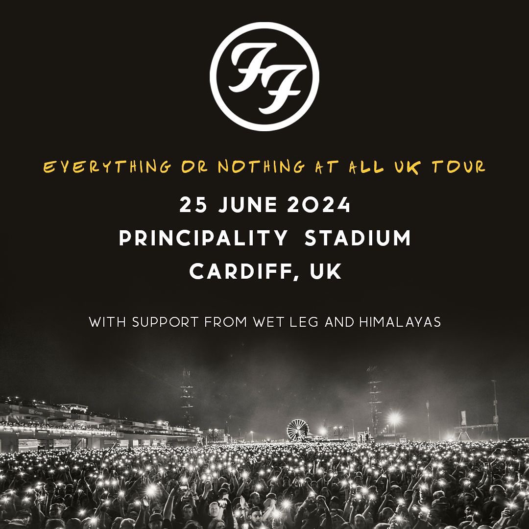 We are honoured to be invited to open up for @FooFightersUK at @principalitysta. It really doesn’t get any bigger than this. To play our local stadium and support our heroes. What a dream come true! See you next year 🖤🏴󠁧󠁢󠁷󠁬󠁳󠁿 Tickets go on sale this Friday.