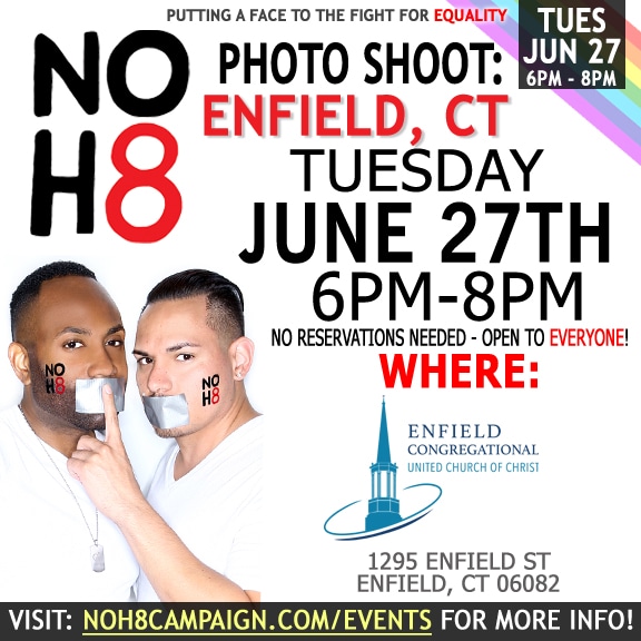 REMINDER! #NOH8 photo shoot TODAY (6/27) in #Enfield, CT: fb.me/e/2G1wuQSkM