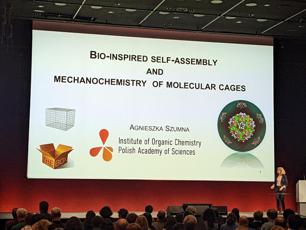 Very much anticipating Agnieszka Szumna's @IOC_PAS talk today at #ISMSC2023. Looking forward to learn more about the latest research on bioinspired #SelfAssembly and #mechanochemistry of #MolecularCages.