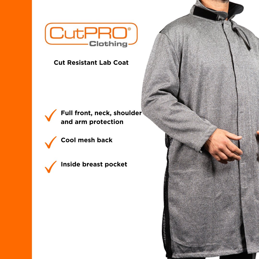 CutPROclothing's tweet image. Featuring full front, neck, shoulder and arm protection, the Cut Resistant Lab Coat offers excellent protection from cuts, lacerations and abrasions. 

Learn more: cut-pro.com/cut-resistant-… 

#labcoat #cutresistant #cutprotection