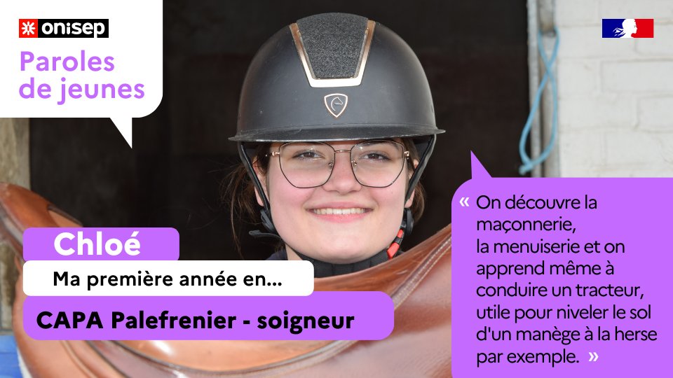 #PAROLESDEJEUNES
🐴Le CAPA palefrenier-soigneur, une évidence pour Chloé, qui a passé son enfance auprès des chevaux.
Apprentie au #CFA,  elle alterne enseignements et semaines en entreprise 👩 Retour sur sa 1re année 👉ow.ly/9I9W50OXTBv
#orientation #apprentissage #voiepro