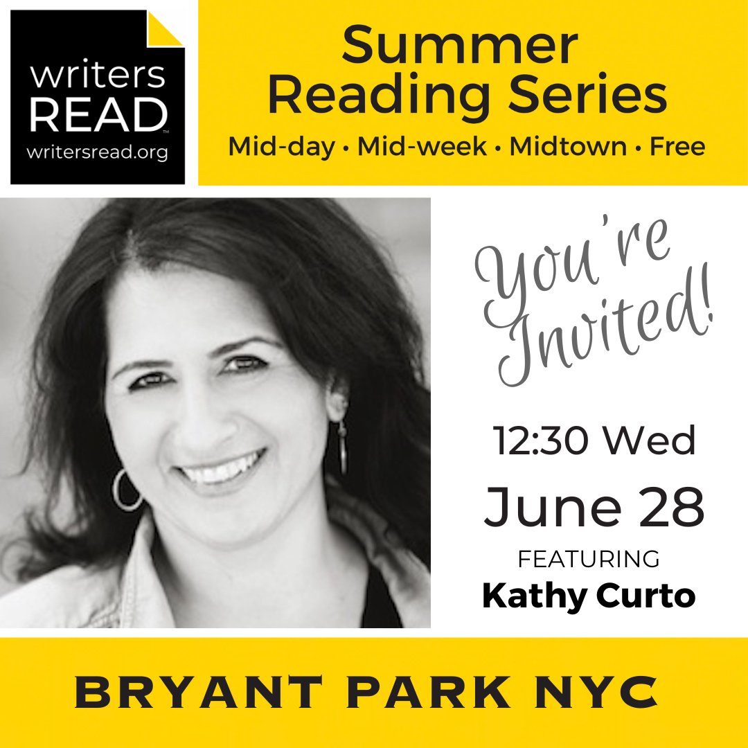 WritersReadOrg's tweet photo. Come hear Kathy Curto’s take on unlikely miracles re: New Jersey, Bruce Springsteen, and waitresses with magnificent hairdos @WritersReadOrg’s event at @BryantParkNYC on 6/28. It’s free and it’s going to be great. #SummerInNYC #EventsNYC #NYCEvents #ThingsToDoInNYC https://t.co/8m0bRzvBRa
