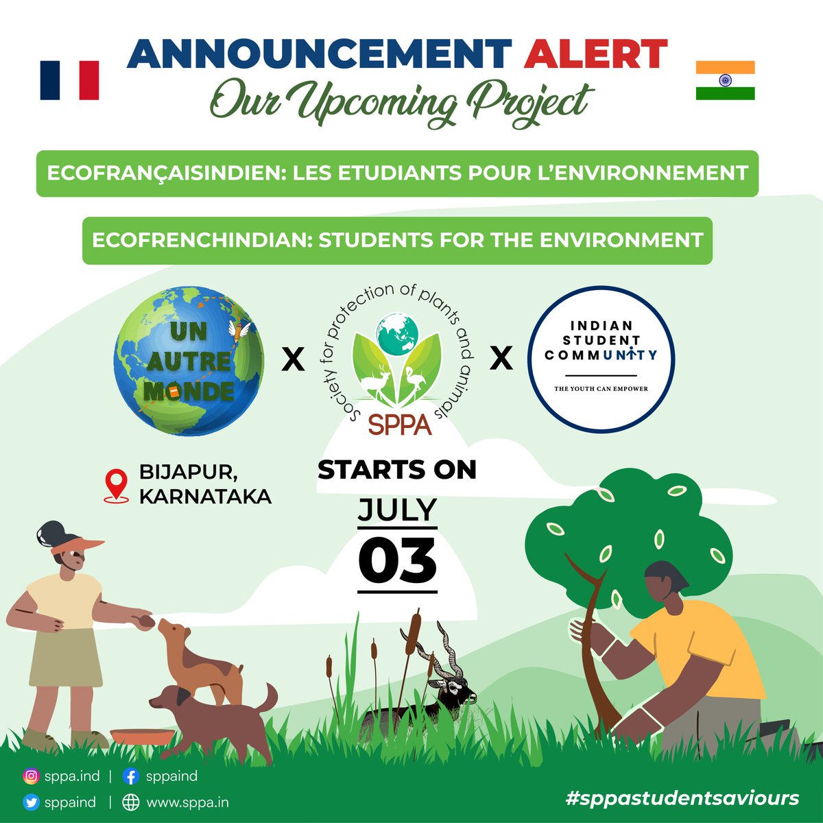 sppaind's tweet photo. We are very excited to announce our upcoming project, "EcofrançaisIndien: Les Etudiants pour l'environnement." 

 We are honoured to work with the 12 students from UAM (Un Autre Monde), France, for 1 week on various social concern activities at Bijapur, Karnataka. https://t.co/PSlU8eXx2j