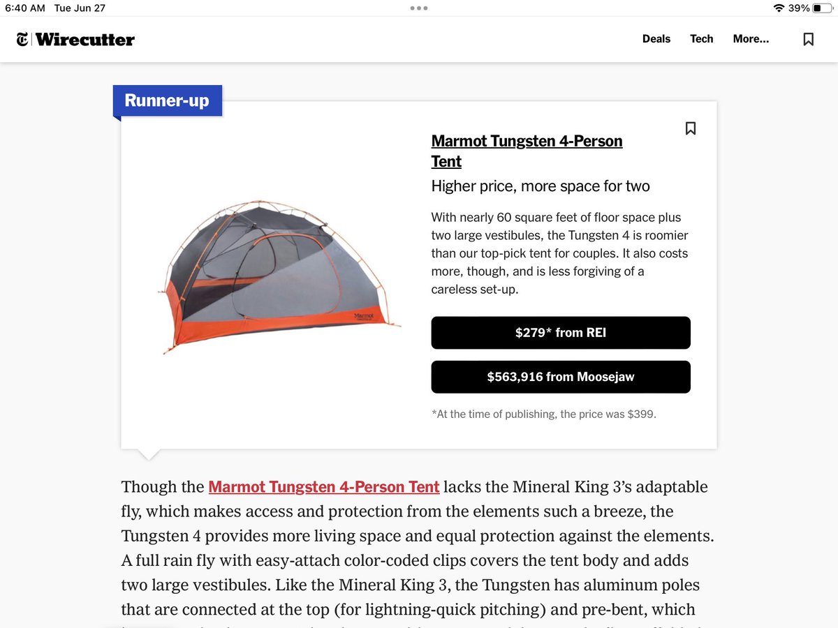 I think I will go with REI on this one. Thanks for the ability to comparison shop, Wirecutter.