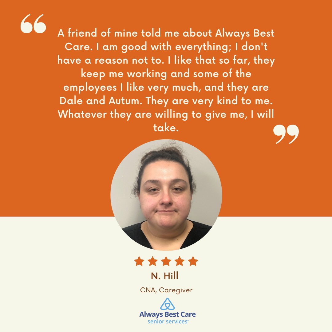If you are interested in applying for a caregiving position, go to abcbirmingham.clearcareonline.com/apply/. 

#SeniorCare #Caregiver #HomeCare #Aging #Elderly #Caregiving #Birmingham #ElderlyCare #AlwaysBestCare #ACHC #Accredited #WECANHELP #HomeCare #InHomeCare #Testimonial