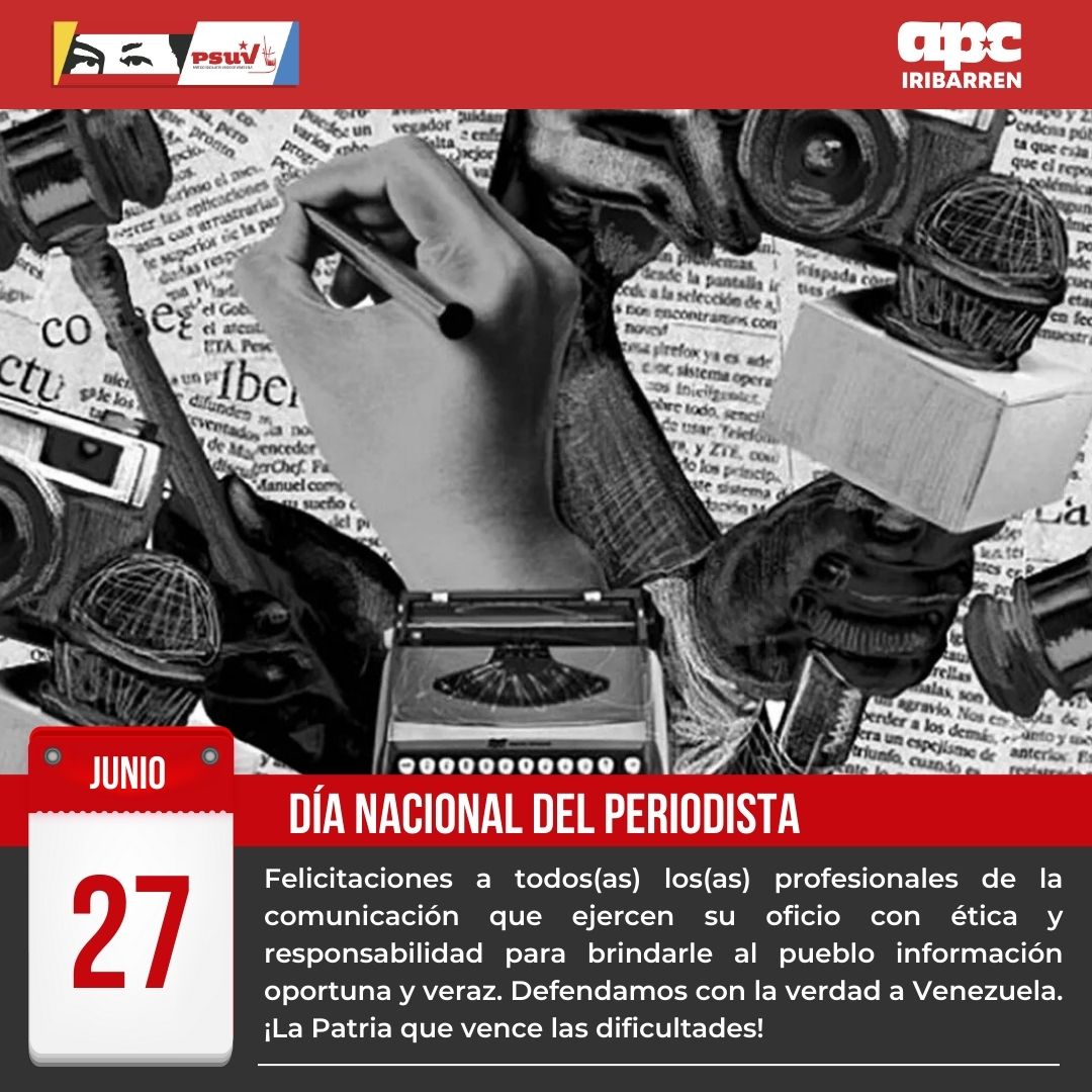Felicitaciones a todos(as) los(as) profesionales de la comunicación que ejercen su oficio con ética y responsabilidad para brindarle al pueblo información oportuna y veraz. Defendamos con la verdad a Venezuela. ¡La Patria que vence las dificultades!

#IntegraciónTecnológica