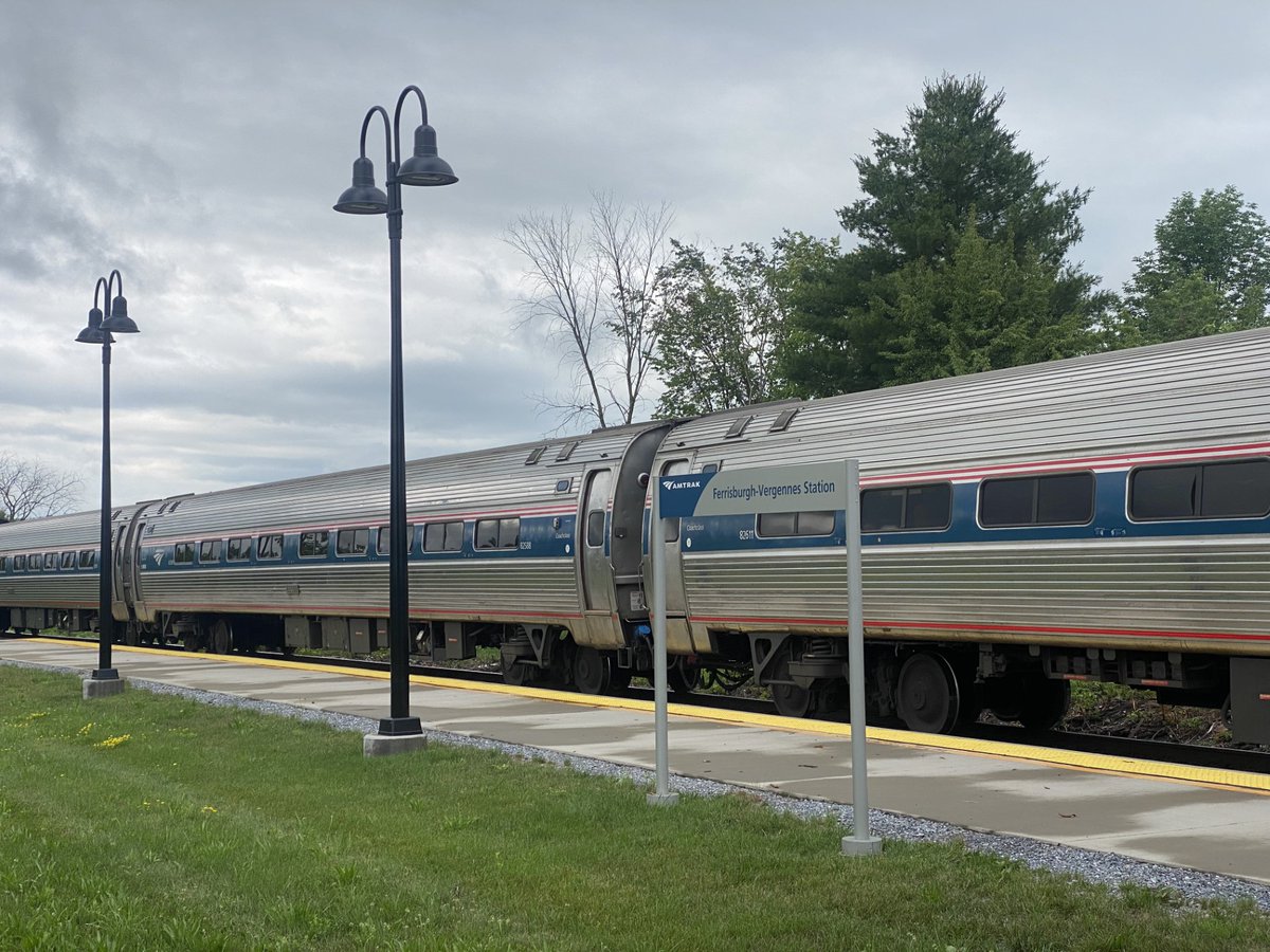 CountyAddison's tweet photo. The Amtrak train is leaving from the Ferrisburgh/Vergennes station today instead of Burlington due to flooded tracks between the stations. We can't wait to welcome all the Burlington riders to Addison County through our visitor center and wish them safe travels! #addisoncountyVT https://t.co/zs8hXWgoCy
