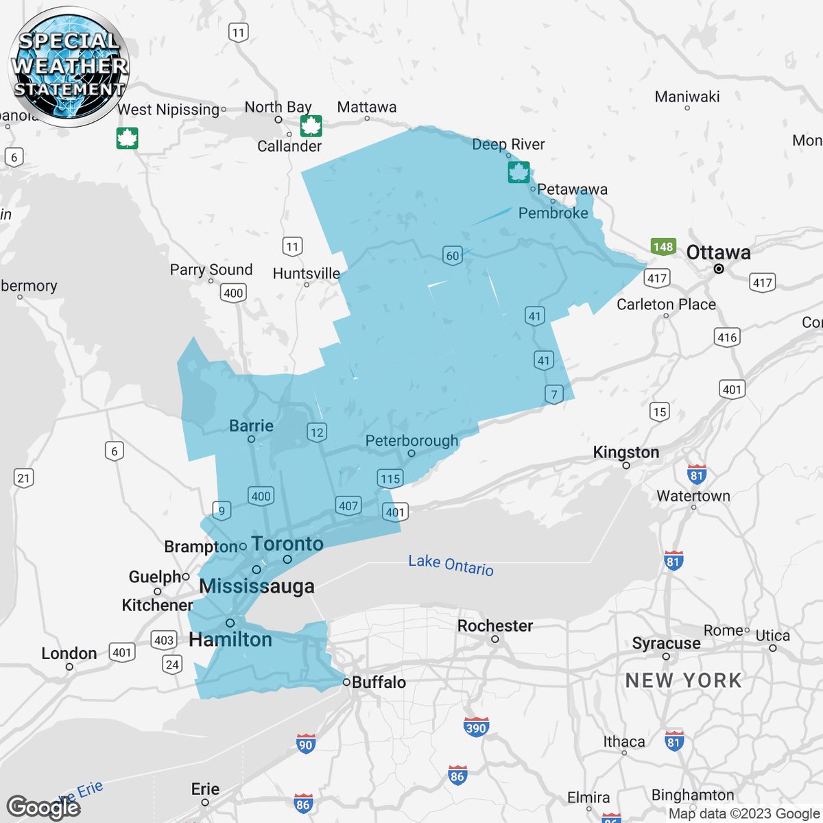IWeatherON's tweet photo. #onstorm 10:03a SPECIAL WEATHER STATEMENT ISSUED by Environment Canada

City Of Toronto
Dunnville - Caledonia - Haldimand
Niagara
City Of Hamilton
Halton - Peel
York - Durham
Innisfil - New Tecumseth - Angus
Barrie - Orillia - Midland
Peterborough -...

https://t.co/nFvahQ9gsq https://t.co/EG4o4FxR6n