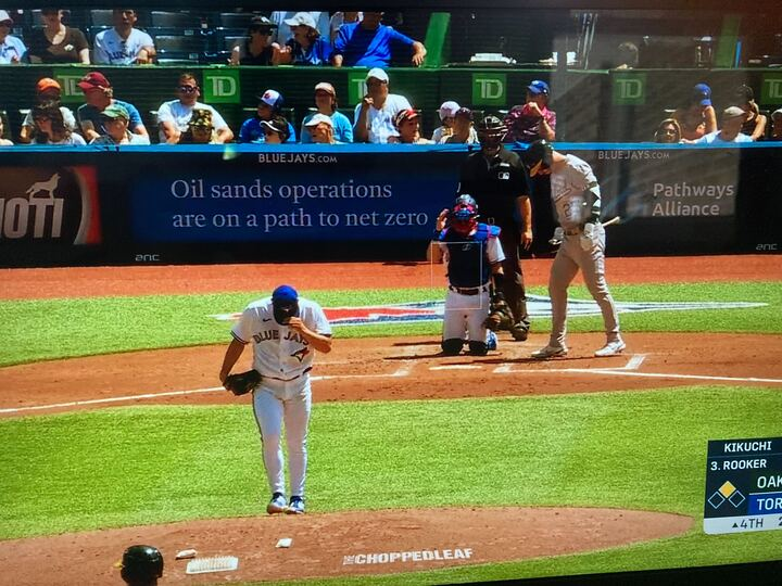 Hey @BlueJays: do you really want to promote big oil's 'net-zero' greenwashing, which ignores emissions from burning of oil? 
(P.S. GHG emissions from oil sands production are up 215% since 2005). #ClimateEmergency