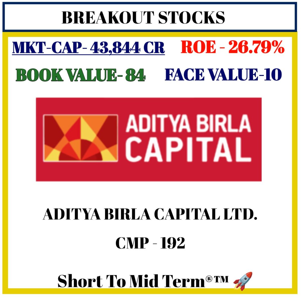 ShortTermStock1's tweet image. THESE #BREAKOUT STOCKS LOOKS GOOD KEEP ON RADAR✅

#SURAROSNI  - 890
#HINDWARE - 563
#RANEHOLDING - 1110
#ABCAPITAL - 192

Any Other Stock On Your Radar?

#STOCKS #BREAKOUTSTOCKS
#BREAKOUTSOON #StockMarket
💥 DISCLAIMER 💯

NOT BUY/SELL  RECOMMENDATION DIRECTLY OR INDIRECTLY✅