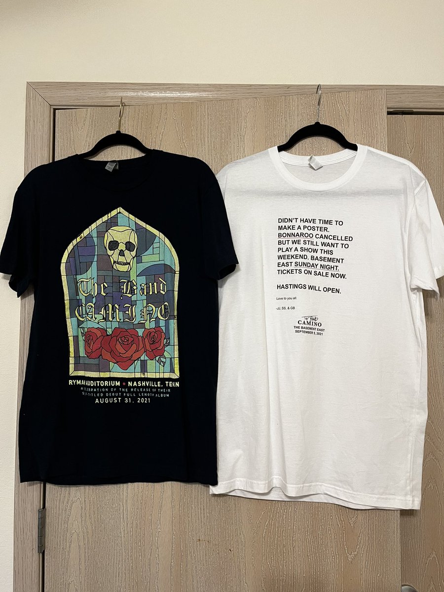 thefanscamino's tweet photo. LIMITED T-SHIRT GIVEAWAY. To enter: make sure you’re following me and @thebandcamino. Like, RT, and comment below with the shirts ranked (numerically) by preference. Know that all shirts are size M. Winner will be announced Friday… and good luck in the presale :) https://t.co/xl60doF0Xz