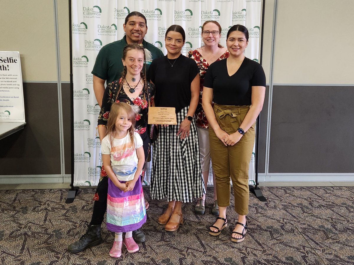 Dr. Ramona Danielson, NDSU DPH faculty, Tahni Parisien, current student, and Jacob Davis, alum, are part of the team recognized at the Dakota Conference, as the Public Health Team of the Year (Also pictured: Nathaniel Brown, Sunshine Carlow and her daughter, and Megan Ditterick)
