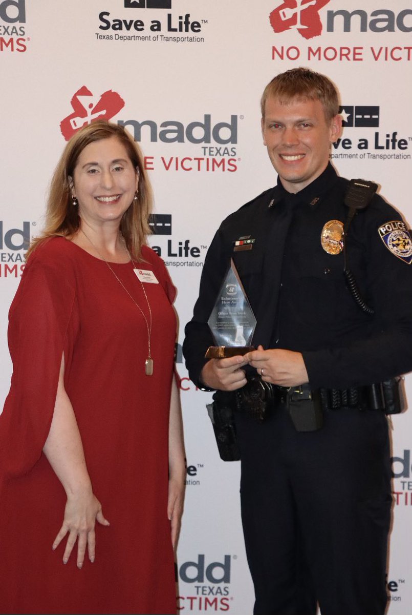 Congratulations to Officer Shick again this year for his hard work and dedication to removing the DWI drivers off the streets of Frisco and making it safer for our community. He was the recipient of the 2023 Collin County Mothers Against Drunk Driving award.  <a href="/FriscoPD/">Frisco Police</a>