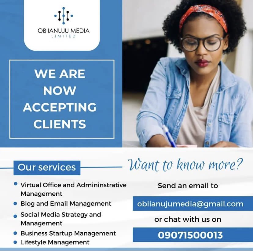 OmlConsultingaf's tweet image. "Our best asset is to meet our clients need at all cost".
To know more about our services feel free to DM or call 09071500013, or send an email to obiianujumedia@gmail.com
#businessstartup #Socialmediamanagement #Adminmanagement