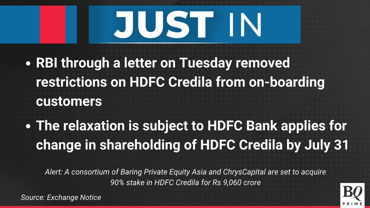 #RBI allows #HDFCCredila to on-board new customers.

For the latest news and updates, visit: bqprime.com