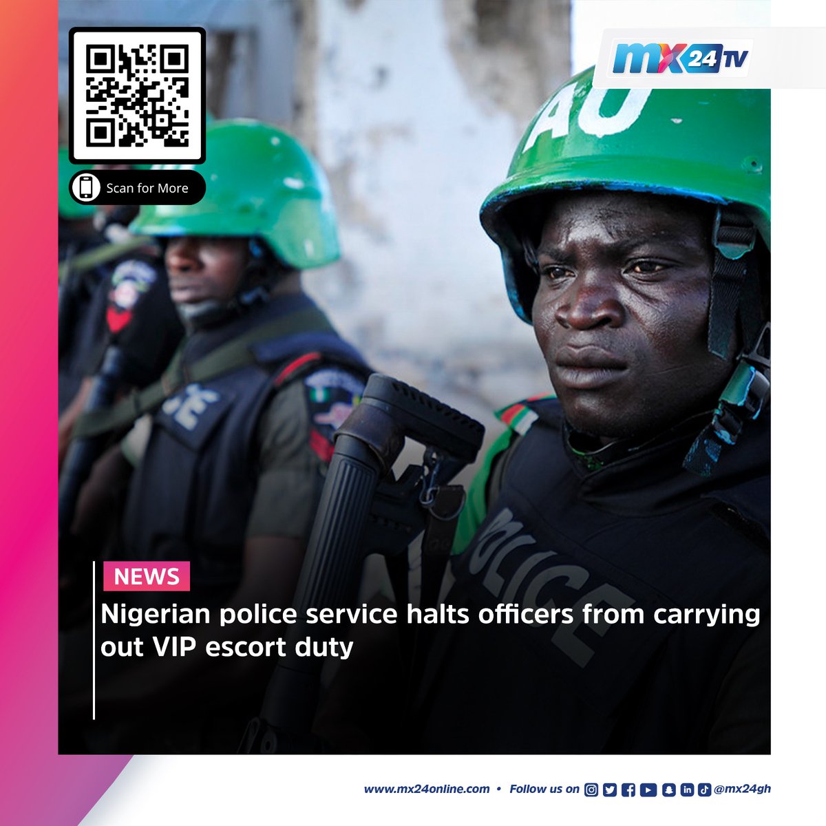 mx24gh's tweet photo. Here are today's biggest headlines. Scan the code to visit our website to read more.

#mx24gh #funfearlessfactual #mx24news #GhanaAirport #Kotoka #Fuel #Ghana #GNTDU #Tanker #NigeriaPolice #VIPEscort #Zimbabwe #Inflation #META #Facebook #VR #WestHam #ManCity #Rice https://t.co/3GaxBK4BVR