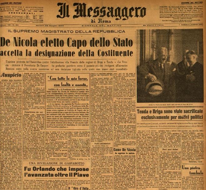 “Proclamo eletto Capo provvisorio dello Stato l’onorevole Enrico De Nicola. Viva la Repubblica!"
Così Giuseppe Saragat, Presidente dell’Assemblea costituente, annuncia il #28giugno 1946 l’elezione del primo Capo dello Stato dell’Italia repubblicana.

#75Costituzione