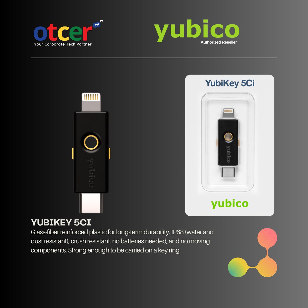 otcer_ph's tweet image. Get the best of security with YubiKey 5Ci. Designed for durability and comprehensive protection, it supports leading systems and services. Safeguard your business for Php 7,745.00. Learn more at otcer.ph. Strengthen your digital fort today! #OtcerPH #TechPH #Secure