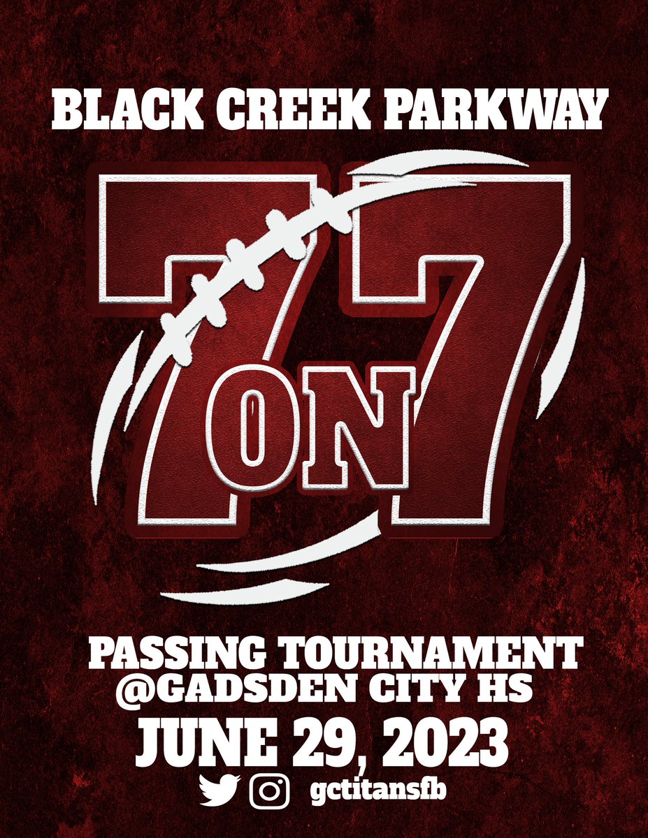 We are 2 days away! Excited to see these schools compete! Lets go! <a href="/gctitansfb/">Gadsden City FB</a> <a href="/HHSPantherFB/">HHS Panther Football</a> <a href="/BOAZ_FOOTBALL/">Boaz Pirate Football</a> <a href="/AustinFootball_/">Austin Football - Decatur, AL</a> <a href="/GWildcatsfball/">GuntersvilleFootball</a> <a href="/recruittheville/">Jacksonville Golden Eagle Football</a> <a href="/BriarwoodFTBLL/">Briarwood Football</a> <a href="/BJHS_Football/">Bob Jones Football</a> <a href="/StClair_FBall/">St. Clair County Football</a> <a href="/Southside_FBall/">Southside Football</a> <a href="/jemisonfb/">Jemison Panthers FB</a> <a href="/OldGoldFB/">Oxford High School Football</a> @SaksHighFB #blackcreek7v7