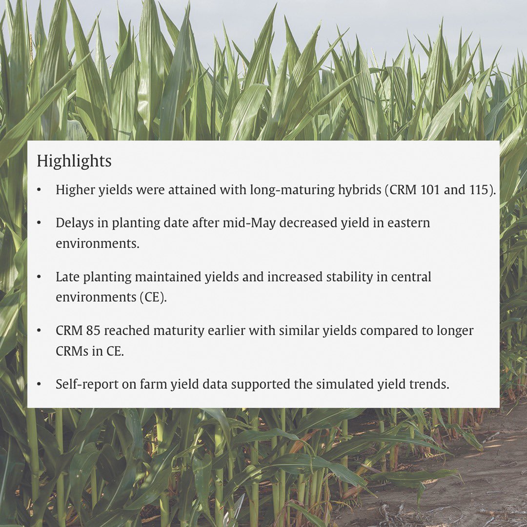 CiampittiLab's tweet photo. #ArticleAlert🚨
This study explored maize planting dates by hybrid maturity combinations using the APSIM model to define environment-tailored management strategies in the US central Great Plains.
https://t.co/7qQRPXQJuv https://t.co/9pJIX7QQZV