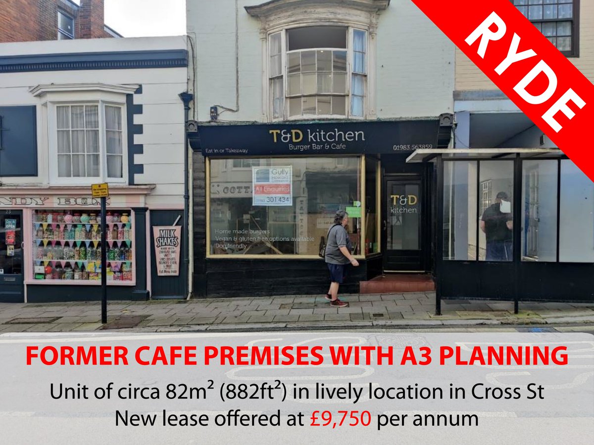 Café premises to rent in #Ryde #IsleofWight 

Could suit a variety of uses, with first-year incentives available subject to terms

#gullyhoward #gullyhowardcommercial #commercialpropertyforsale #commercialpropertytorent #shop #towncentre #cafe #restaurant
