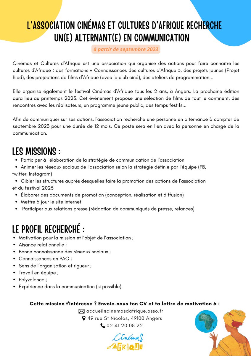 Si tu es à la recherche d'une alternance dans l'univers de la communication contacte nous via les informations ci-dessous 😉
#angersmaville #alternance #communication #septembre2023