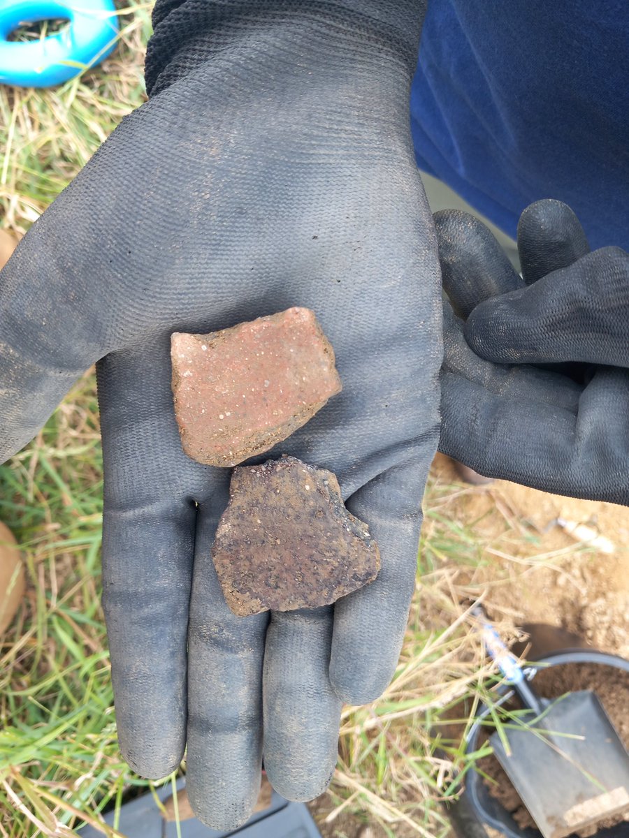CotswoldArch's tweet photo. 2/2 We've got medieval pot, a cow horn and an intriguing item that we think could be a colander or cheese press 🧀 #kelmscottdig @KelmscottManor https://t.co/1ycP6giXNZ
