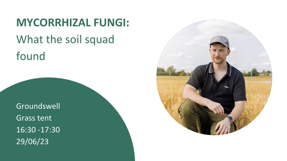 Are you going to @Groundswellaguk this week? Catch @TomThirkell and @tomallenstevens revealing results from a national survey of mycorrhizal fungi in arable soils, on Thursday in the Grass tent at 4pm #Groundswell23