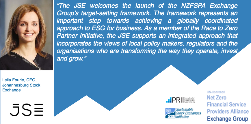 SSEinitiative's tweet photo. CEO of @JSE_Group @LeilaFourie, talks about the #NZFSPA Exchange Group’s target-setting framework:
#NetZero #climateaction #racetozero
➡️See full press release: https://t.co/KqkTp5phKE https://t.co/NNr5PUNBfP