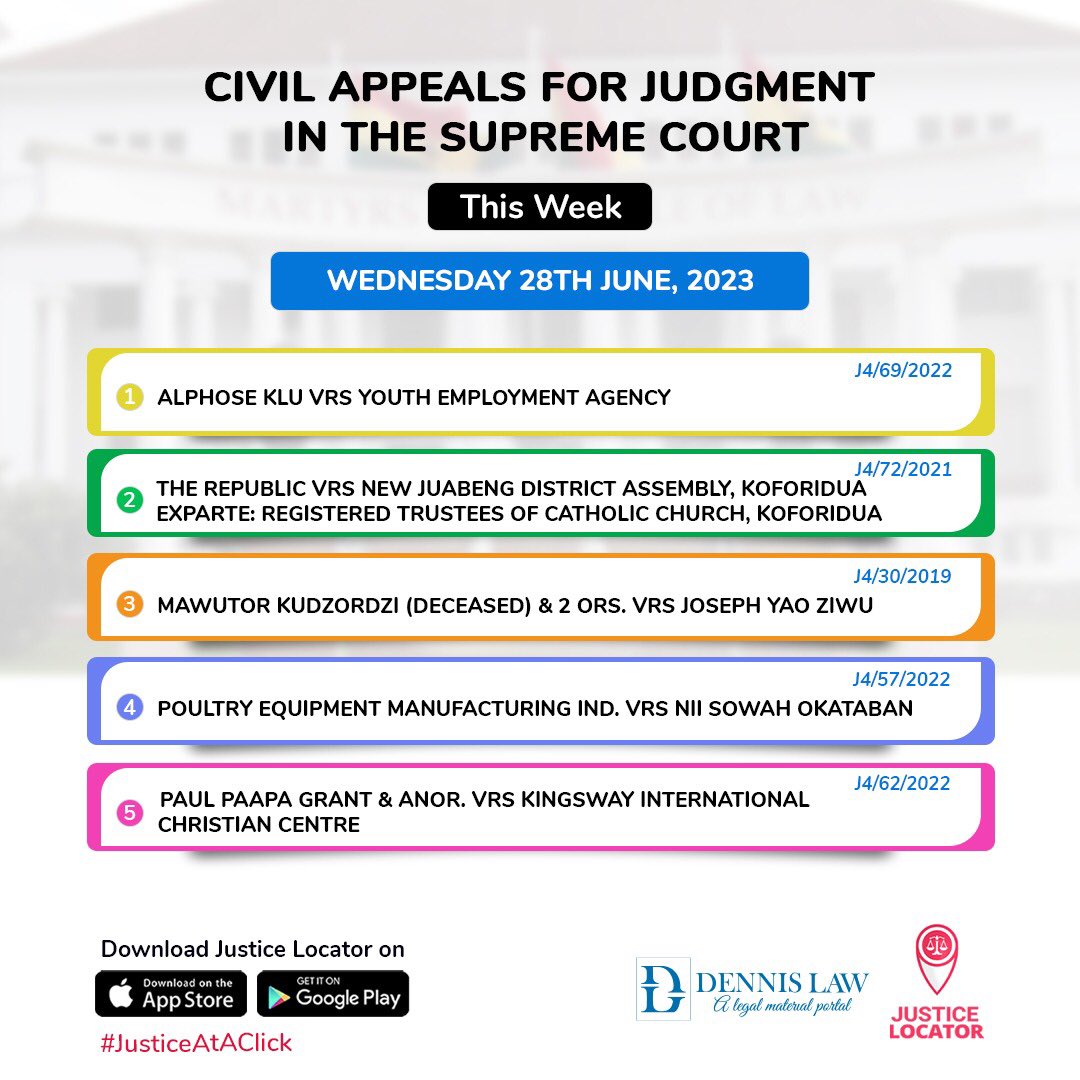 JusticeLocator's tweet image. The Supreme Court will sit for the following civil appeals this week.
#justiceataclick