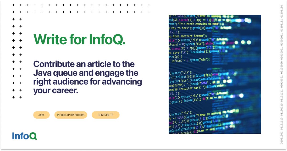 InfoQ's tweet image. Are you a senior software practitioner looking to share knowledge on the latest Java developments? Join our community, write an article, and inspire dev teams worldwide. Get in touch: bit.ly/3XRCJkL
#JakartaEE10 #springframework6 #springboot3 #NativeJava #Scala3