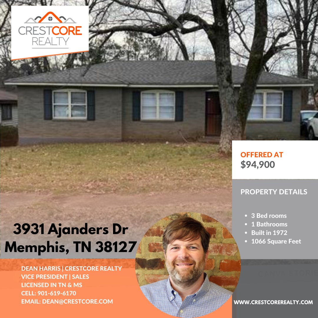 Fantastic investment opportunity in the Shelby area. This 3br/1 bath single-family home is in the 38111 area.

#realestate #realestateinvestment #Justlisted #entrepreneur #sold #broker #mortgage #homesforsale #ilovememphis #memphistennessee #Memphis